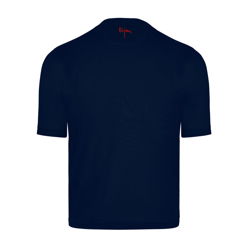 Navy Round Neck Short Sleeve T-Shirt with 3 Buttons