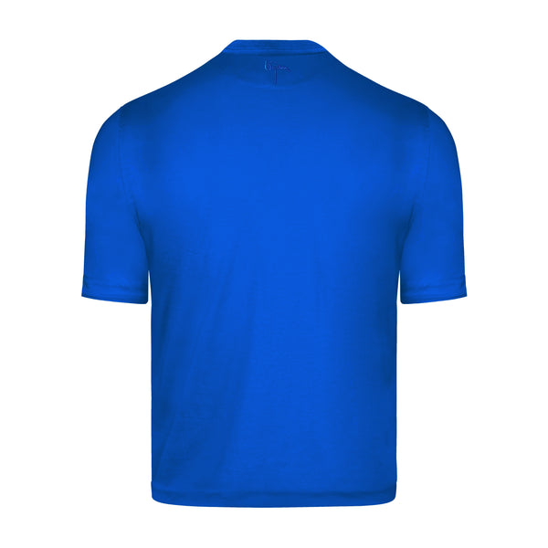 Blue Round Neck Short Sleeve T-Shirt with 3 Buttons