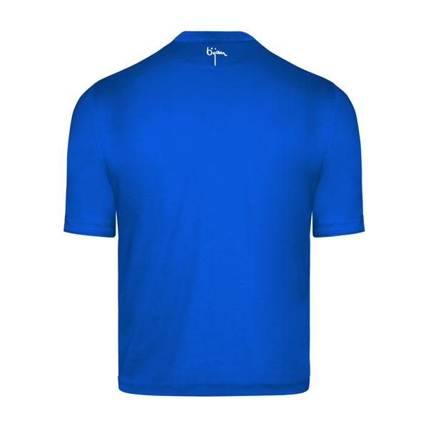 Blue Round Neck Short Sleeve T-Shirt with 3 Buttons