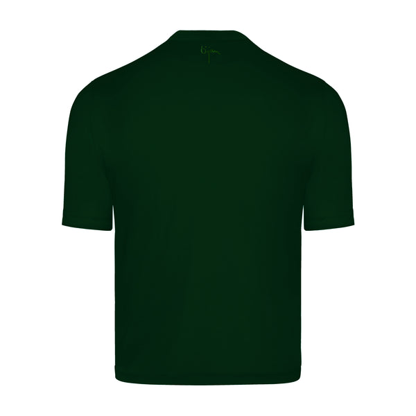 Green Round Neck Short Sleeve T-Shirt with 3 Buttons