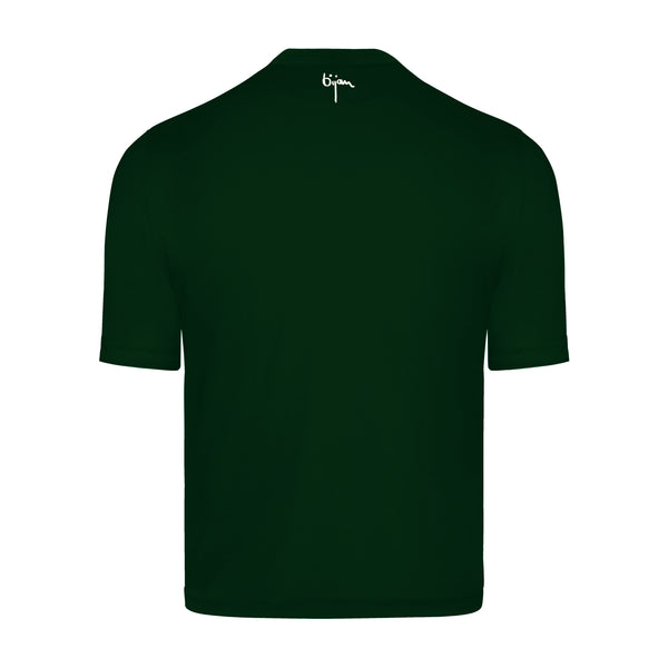 Green Round Neck Short Sleeve T-Shirt with 3 Buttons