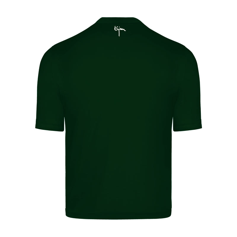 Green Round Neck Short Sleeve T-Shirt with 3 Buttons