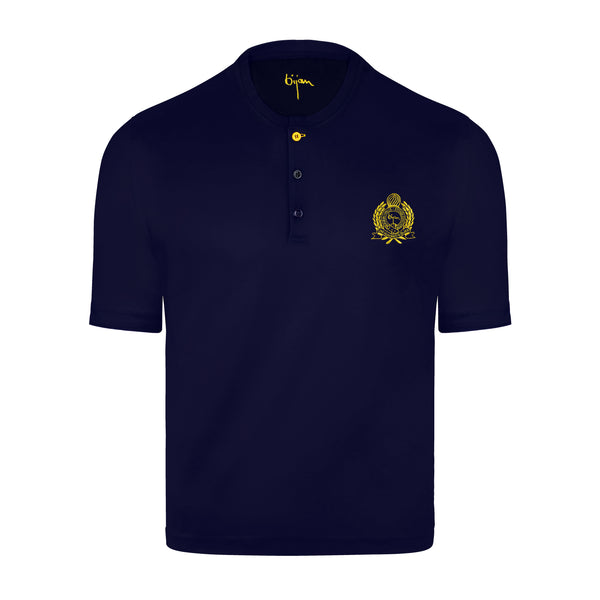 Navy Round Neck Short Sleeve T-Shirt with 3 Buttons