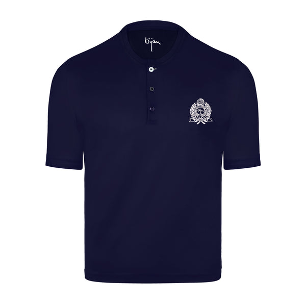 Navy Round Neck Short Sleeve T-Shirt with 3 Buttons