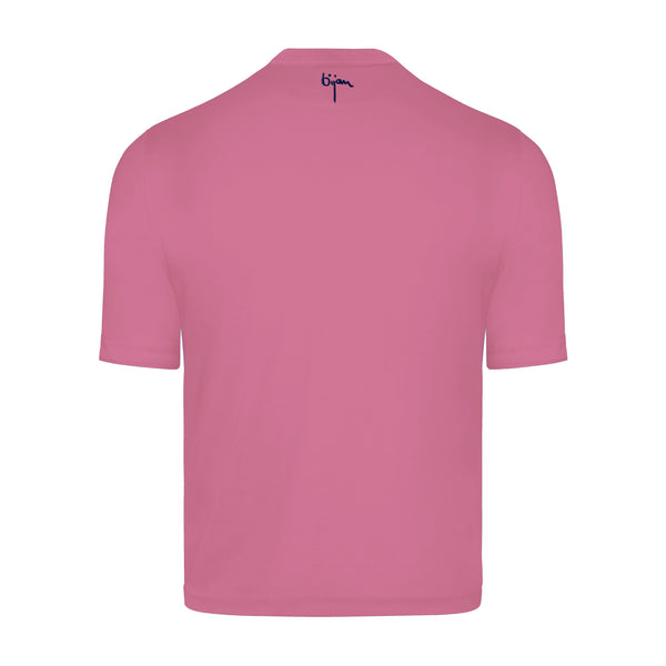 Pink Round Neck Short Sleeve T-Shirt with 3 Buttons