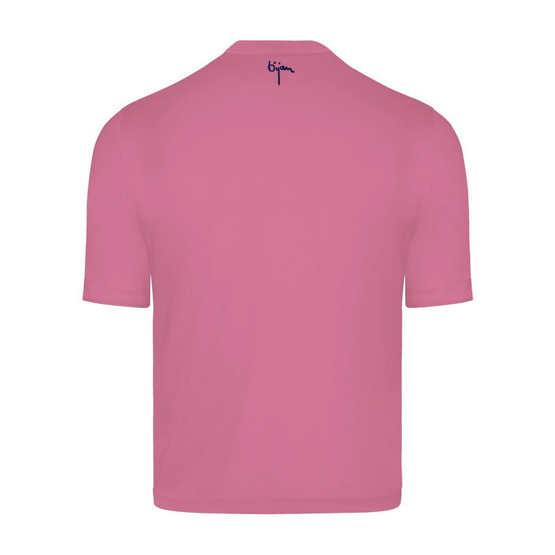 Pink Round Neck Short Sleeve T-Shirt with 3 Buttons
