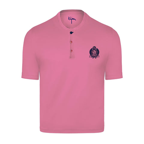 Pink Round Neck Short Sleeve T-Shirt with 3 Buttons