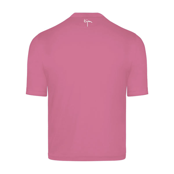 Pink Round Neck Short Sleeve T-Shirt with 3 Buttons