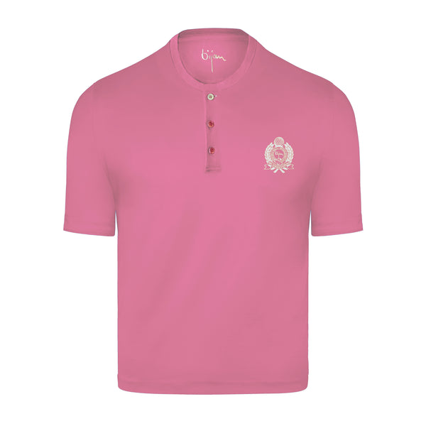 Pink Round Neck Short Sleeve T-Shirt with 3 Buttons