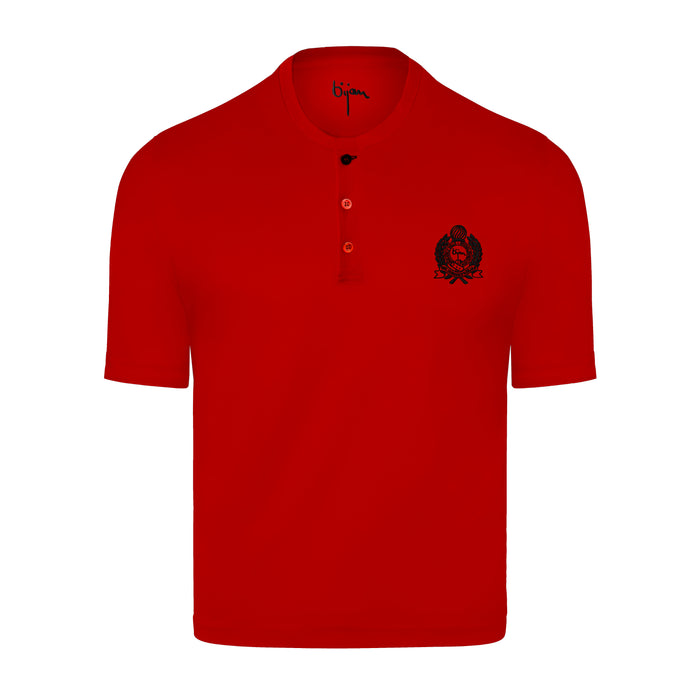 bijan Red Round Neck Short Sleeve T-Shirt with 3 Buttons