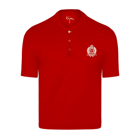 Red Round Neck Short Sleeve T-Shirt with 3 Buttons