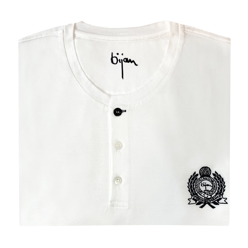White Round Neck Short Sleeve T-Shirt with 3 Buttons