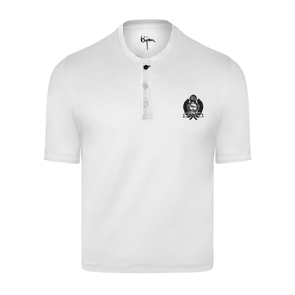 White Round Neck Short Sleeve T-Shirt with 3 Buttons
