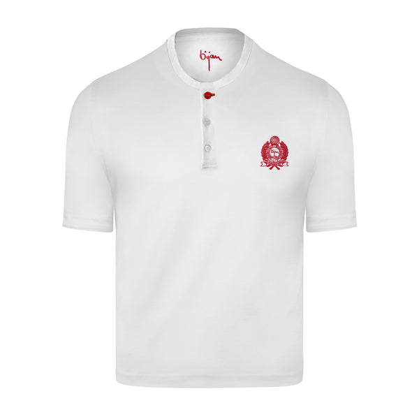 White Round Neck Short Sleeve T-Shirt with 3 Buttons