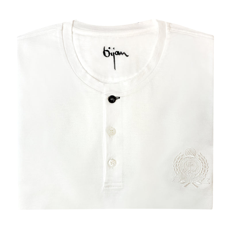 White Round Neck Short Sleeve T-Shirt with 3 Buttons