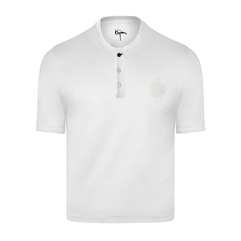 White Round Neck Short Sleeve T-Shirt with 3 Buttons – House of Bijan