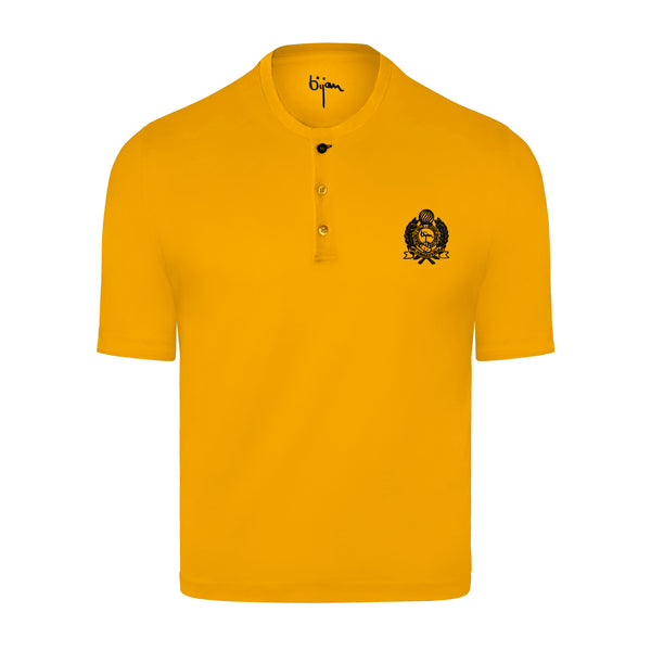 Yellow Round Neck Short Sleeve T-Shirt with 3 Buttons