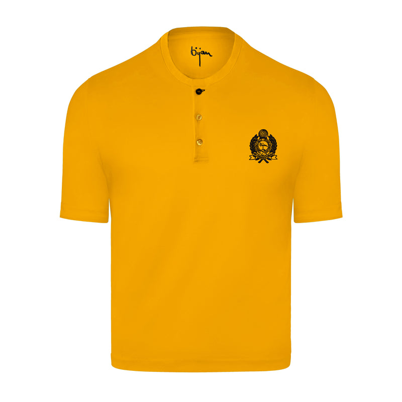 Yellow Round Neck Short Sleeve T-Shirt with 3 Buttons