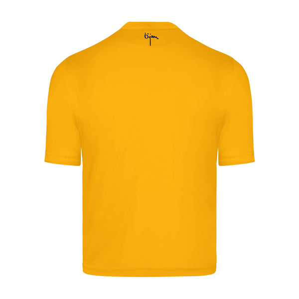 Yellow Round Neck Short Sleeve T-Shirt with 3 Buttons