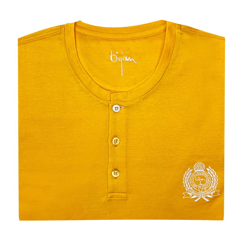 Yellow Round Neck Short Sleeve T-Shirt with 3 Buttons