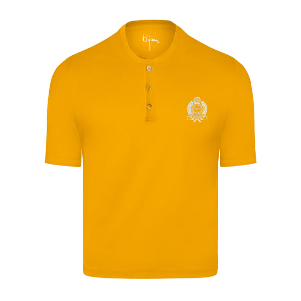 Yellow Round Neck Short Sleeve T-Shirt with 3 Buttons