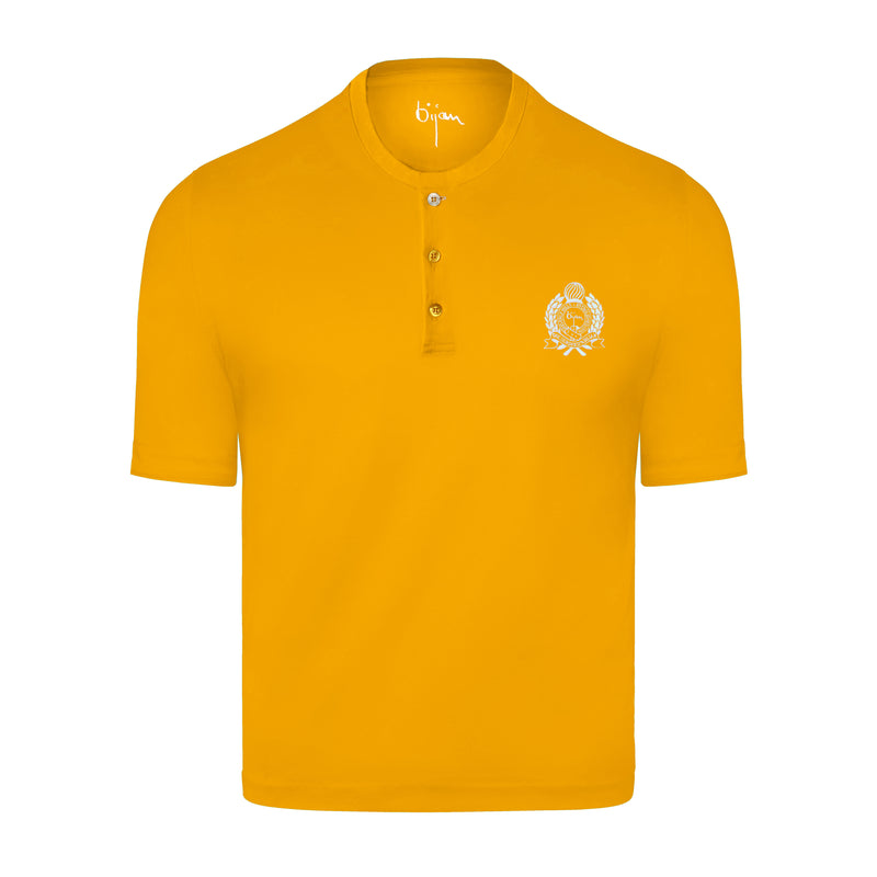 Yellow Round Neck Short Sleeve T-Shirt with 3 Buttons