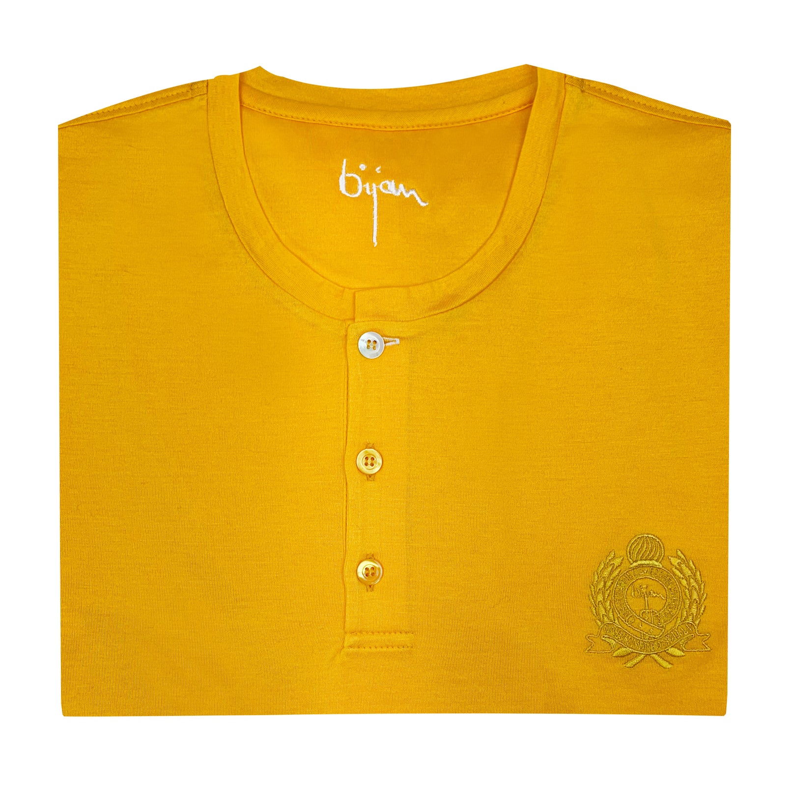 Yellow Round Neck Short Sleeve T-Shirt with 3 Buttons