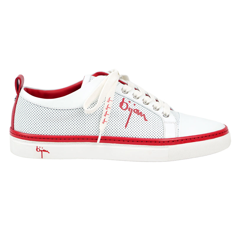 Siege håndtering slette White Fine Leather Sneakers with Bijan Red Detail – House of Bijan