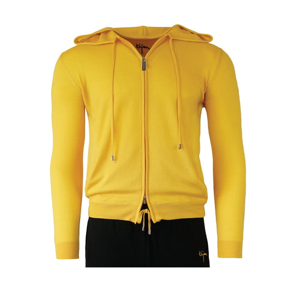 Silk and Cashmere Yellow Cardigan with Hoodie