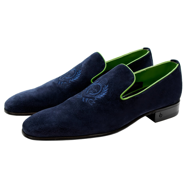 Navy Blue and Green Suede Loafer