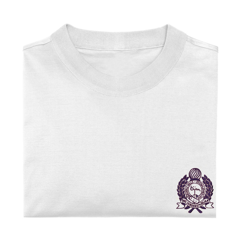 White with Navy Crest Short Sleeve T-Shirt