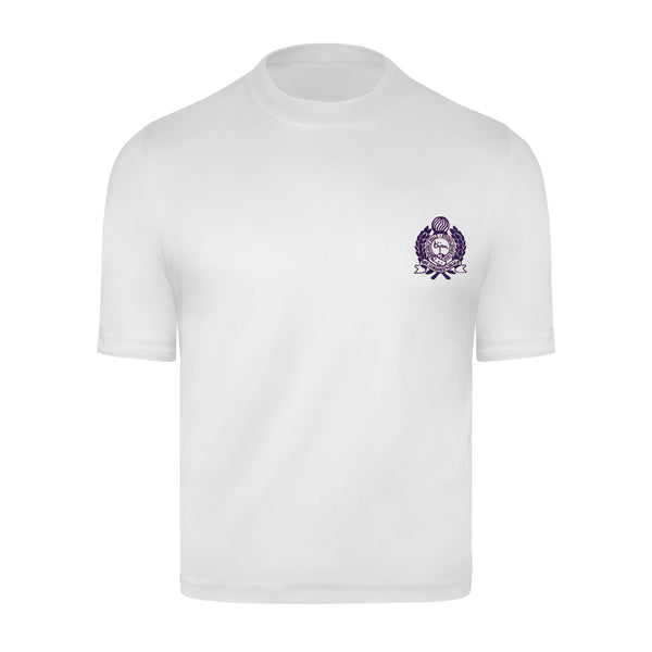 White with Navy Crest Short Sleeve T-Shirt
