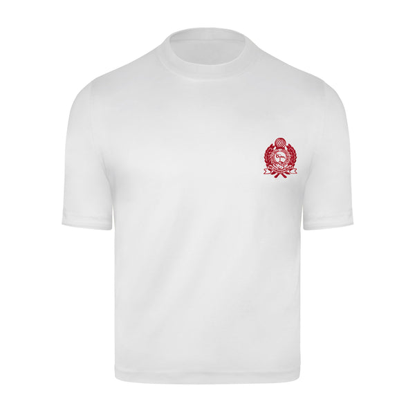 White with Red Crest Short Sleeve T-Shirt