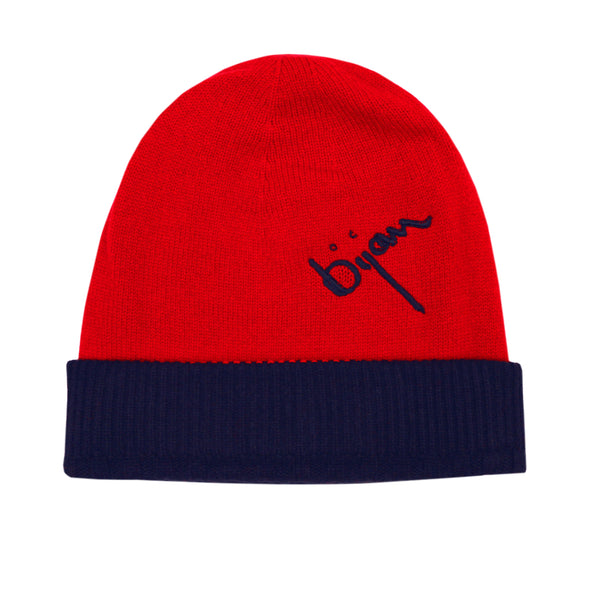 Bijan Red and Midnight Blue Cashmere Reversible Beanie