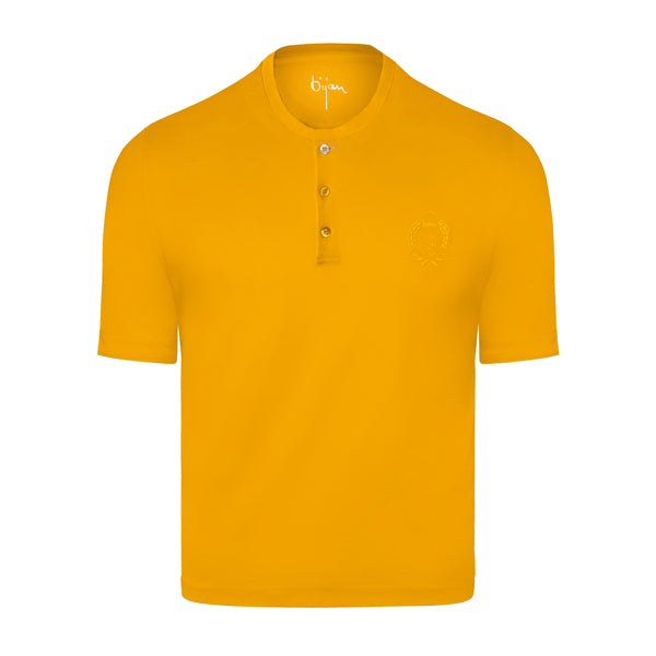 Yellow Round Neck Short Sleeve T-Shirt with 3 Buttons