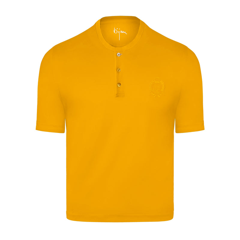 Yellow Round Neck Short Sleeve T-Shirt with 3 Buttons