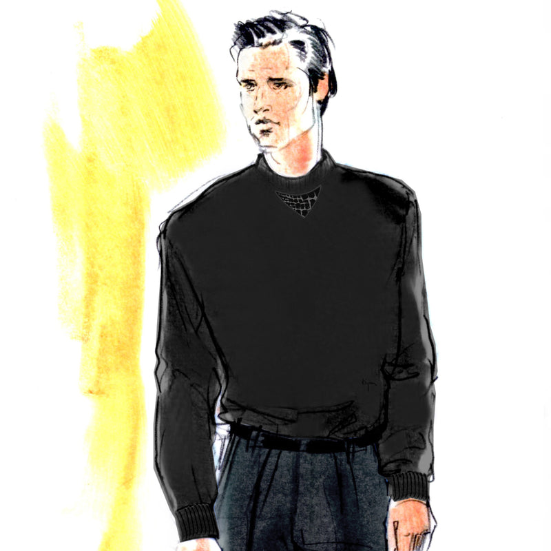 Cashmere and Silk Black Sweater with Alligator Detail