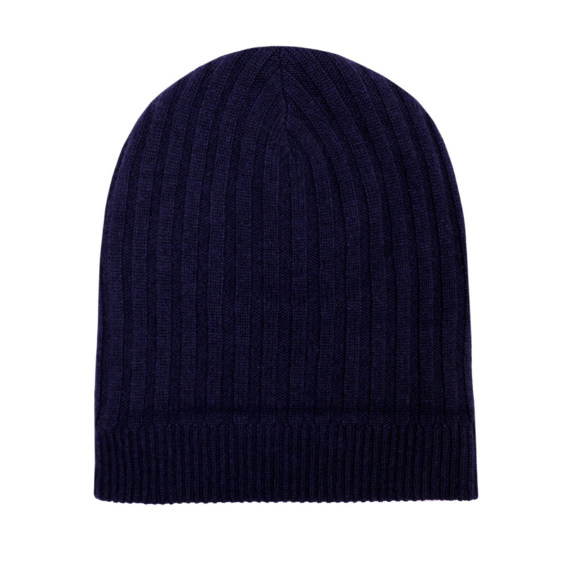 Bijan Midnight Blue and Off White Cashmere Reversible Beanie
