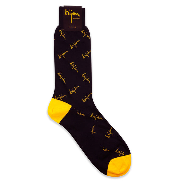 Black with Bijan Yellow Sneaker Socks