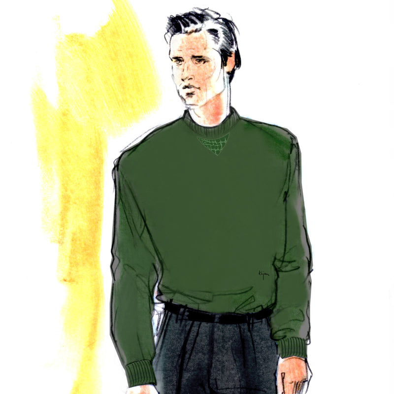 Cashmere and Silk Dark Olive Sweater with Alligator Detail